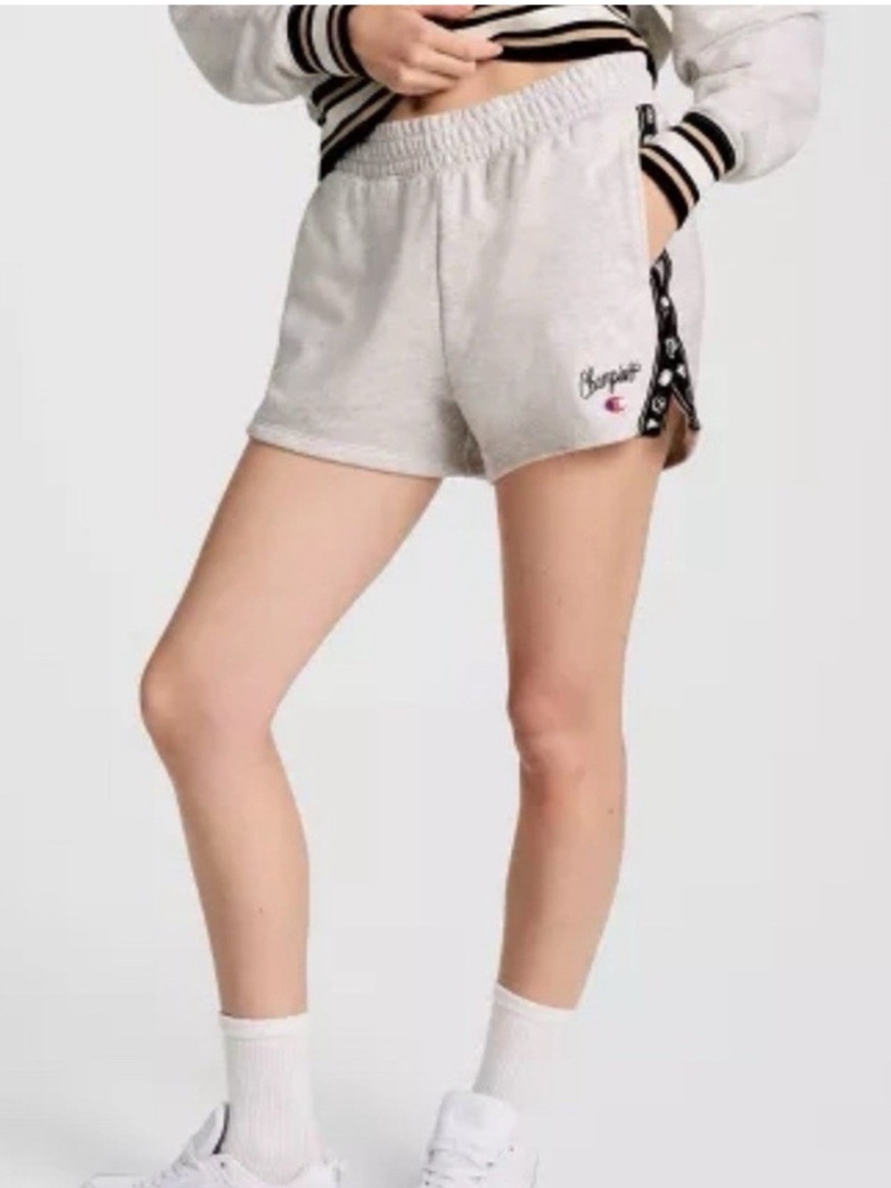 NWT Champion Light Gray French Terry Athletic Shorts with Black Trim